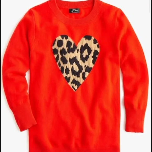 Jcrew everyday red cashmere with leopard heart size S - Picture 3 of 5